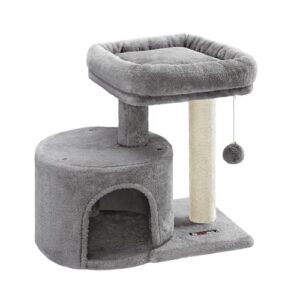 Compact Light Grey Cat Tree with Scratching Post