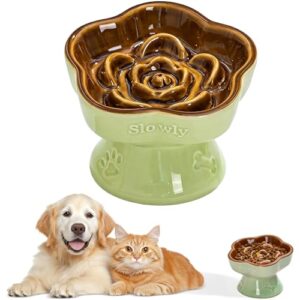 MEETOZ Ceramic Raised Slow Feeder Cat Bowl