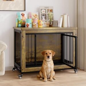 Rustic Wooden Dog Crate with Removable Tray
