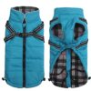 Waterproof Blue Dog Winter Coat with Harness