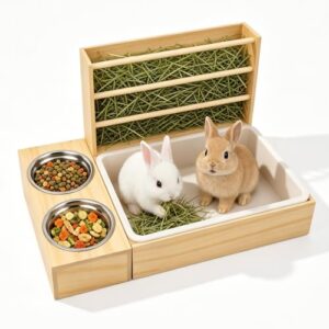 3-in-1 Wooden Rabbit Hay Feeder