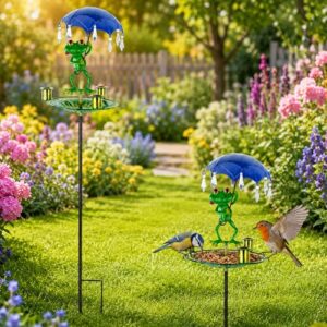 Charming Frog Metal Bird Feeder Station