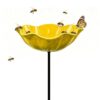 Handmade Yellow Metal Flower Bird Bath