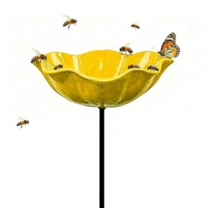 Handmade Yellow Metal Flower Bird Bath