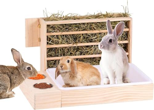 3-in-1 Hay Feeder With Litter Box And Bowls For Small Animals