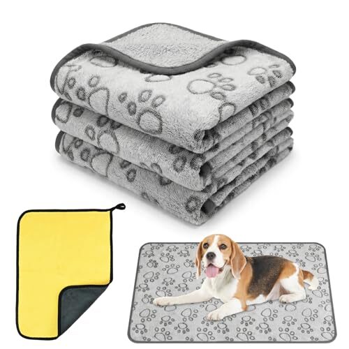 Grey Paw Print Dog Blanket Set for Dogs
