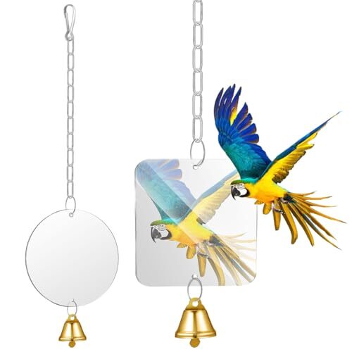 Interactive Bird Mirror With Bell for Cockatiels and Budgies
