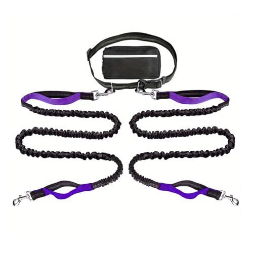 Adjustable Dog Lead with Waist Belt for 2 Dogs