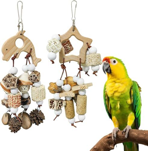 Dexpally 3 Piece Wooden Parrot Toy Set