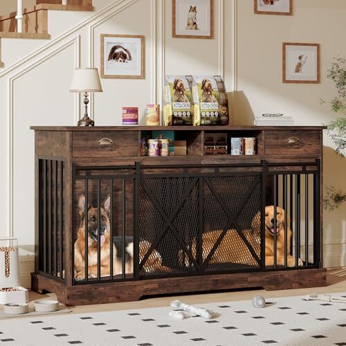 Wooden Double Dog Crate for Two Dogs