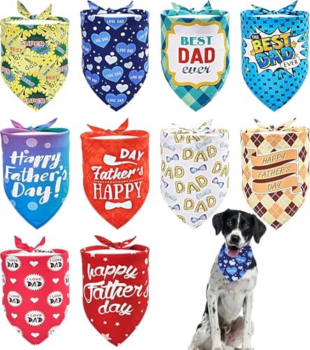 Father’s Day Dog Bandana Pack of 10 for Small to Medium Dogs