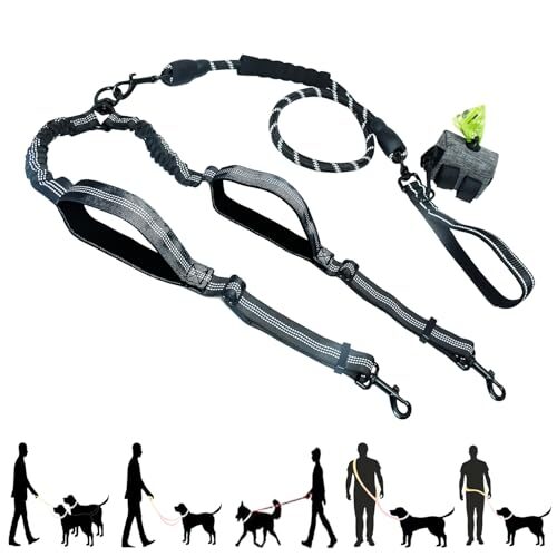 Tiesenci Reflective Double Dog Lead for Medium and Large Dogs