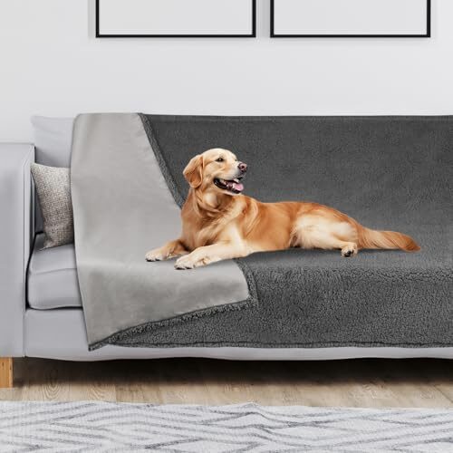 Waterproof Dog Blanket Grey Sherpa Fleece