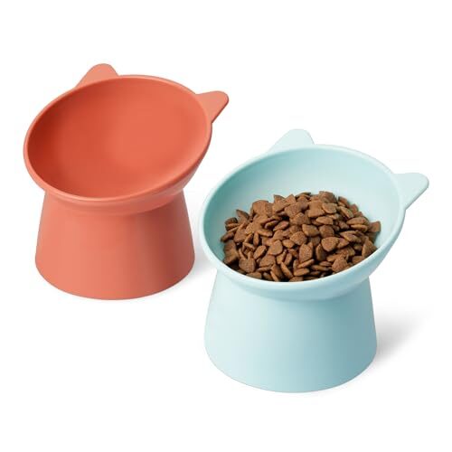 Amazon Basics Cat Bowl 2-Pack, Orange And Blue