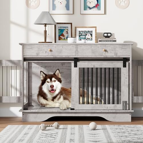 Dog Crate with Removable Divider and Storage Drawers