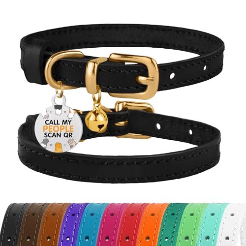 Bronzedog Leather Cat Collar With QR ID Tag