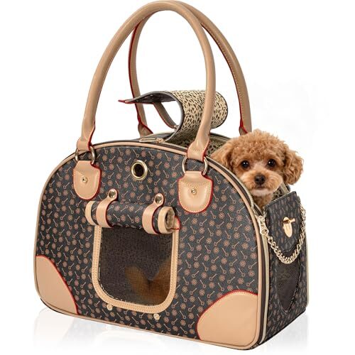 Freeamg Leather Dog Carrier for Small Dogs