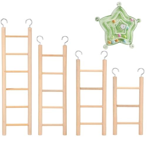 Wooden Bird Ladders With Star Gnaw Spinning Wheel